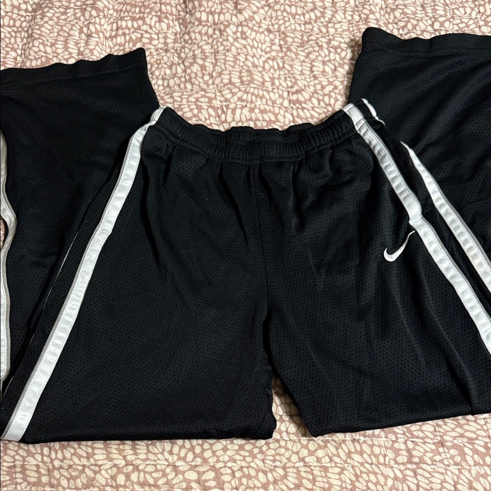 Nike Kids Black mesh pants / White Stripes front pockets L (14-16) 25” inseam